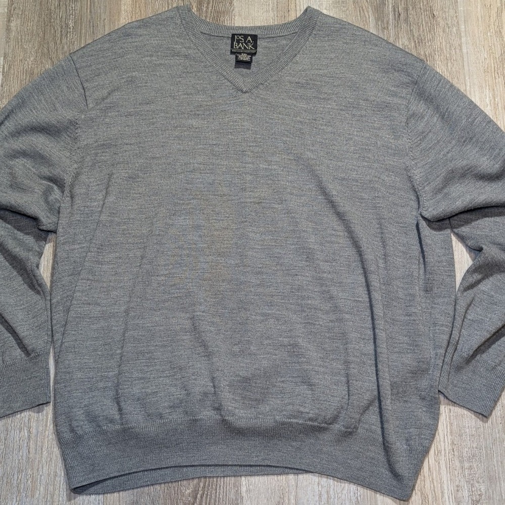 Jos‎ A Bank Executive Collection Mens XXL Gray Merino Wool V Neck Sweater